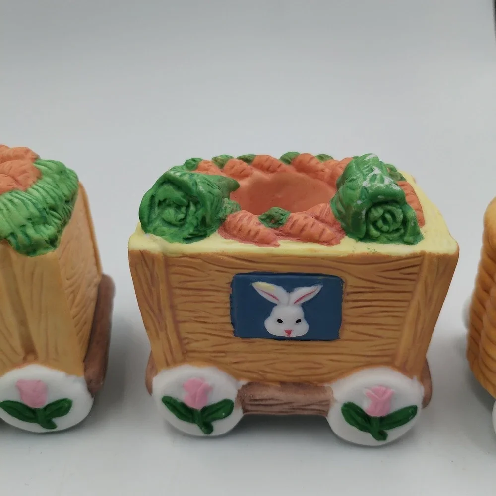 Vintage Dayton Hudson Easter Bunny Train Candle Holders Ceramic Pastel Set of 4‎